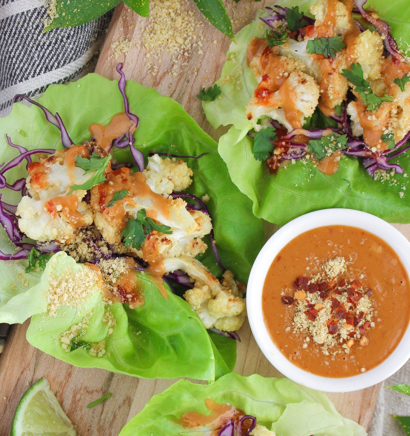 Peanut Satay Cauliflower Lettuce Cups with NOOCH IT!