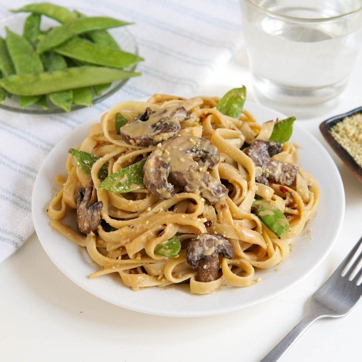 Creamy Vegan Fettuccine Alfredo with Mushrooms and Cashew Parmesan Recipe