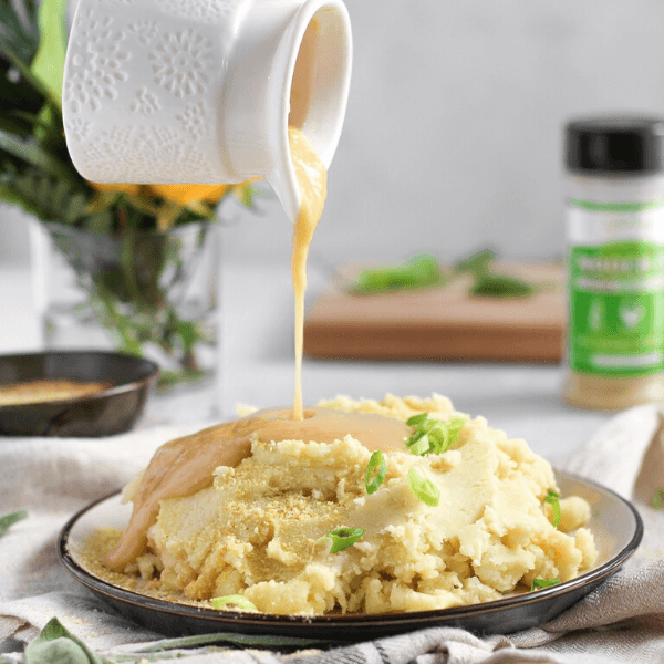 Cheesy Vegan Roasted Garlic Mashed Potatoes & Gravy - Uprise Foods