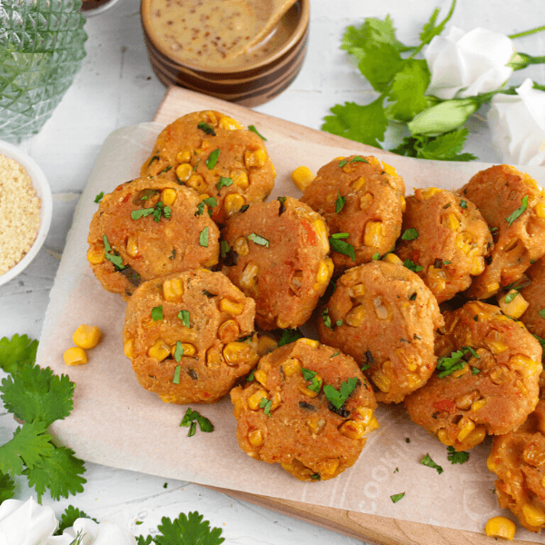 Corn Fritters with Cheesy Maple Mustard - Uprise Foods