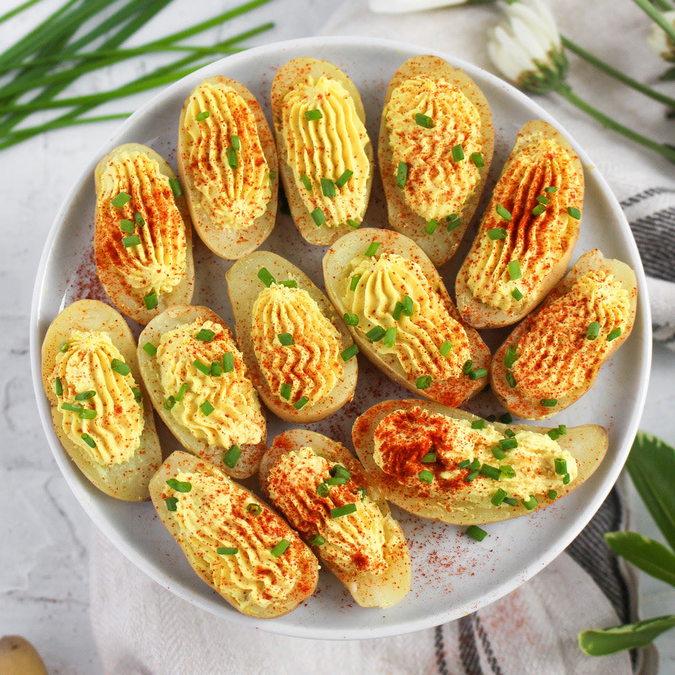 Vegan Deviled Potatoes with Cashew & Tofu Filling