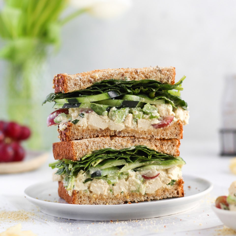 Vegan Chick’n Salad Sandwich with Cashew Parmesan
