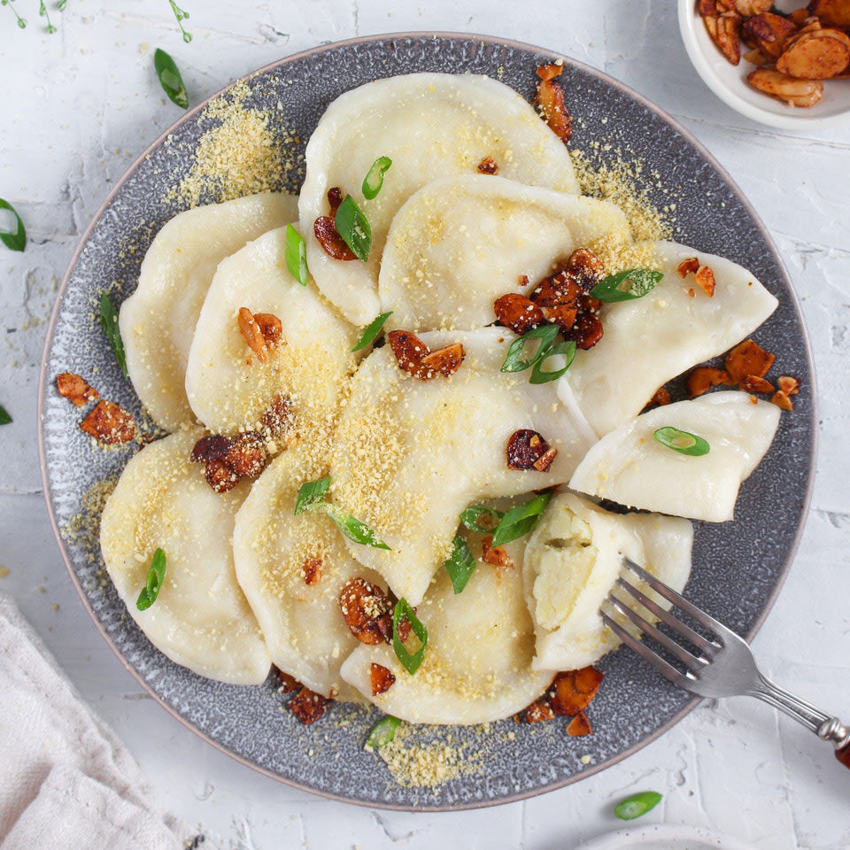 Vegan Pierogies with Cashew Parmesan
