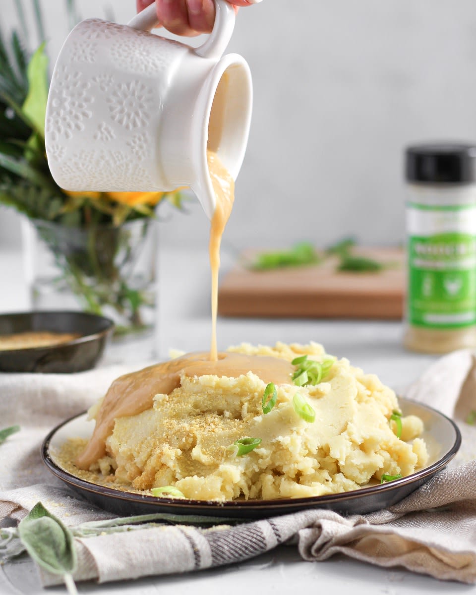 Creamy Vegan Roasted Garlic Mashed Potatoes & Gravy