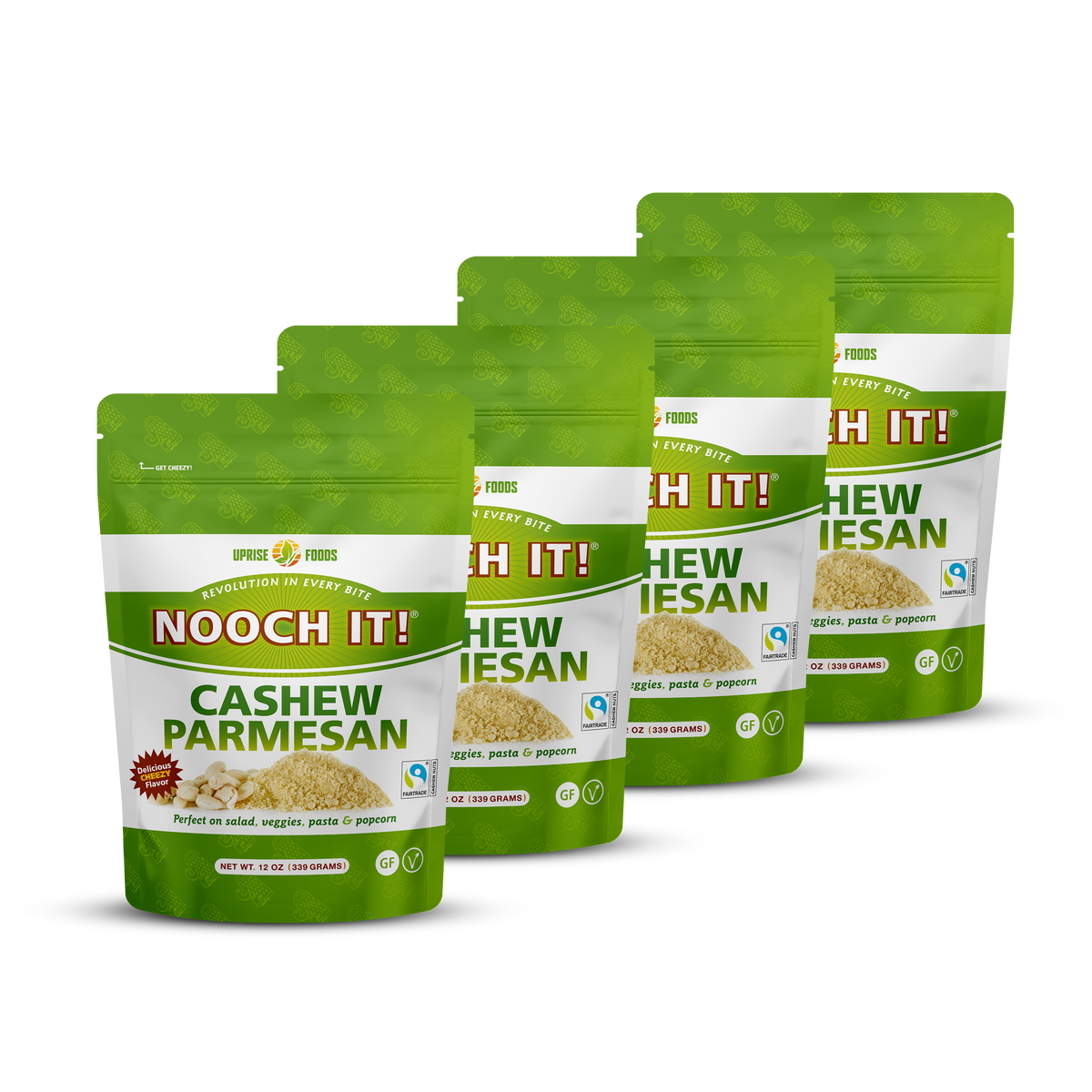 NOOCH IT! Certified Fair Trade Cashew Parmesan 12oz | Vegan Parmesan ● Tasty Dairy-Free Cheese Alternative (Organic Ingredients, Gluten-Free, Cashew Parm) - 12oz (Pack of 4)