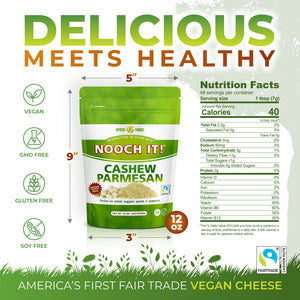 NOOCH IT! Fair Trade Cashew Parmesan 12oz | Vegan Parmesan | Organic Ingredients | Gluten-Free | Dairy-Free