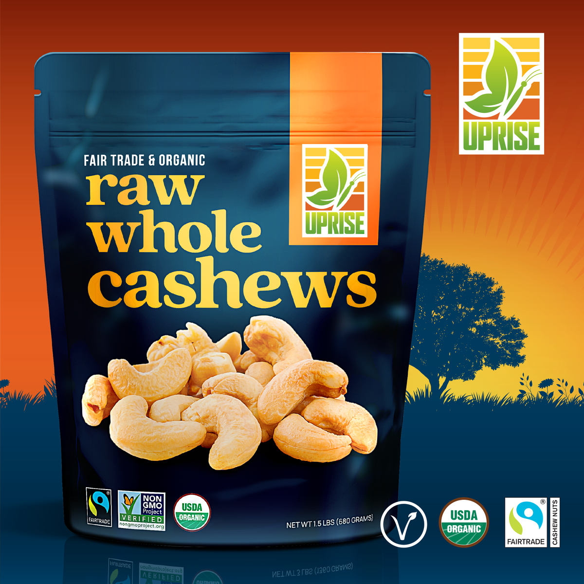 Certified Fair Trade Organic Whole Cashews 1.5 lb (Case of 16)