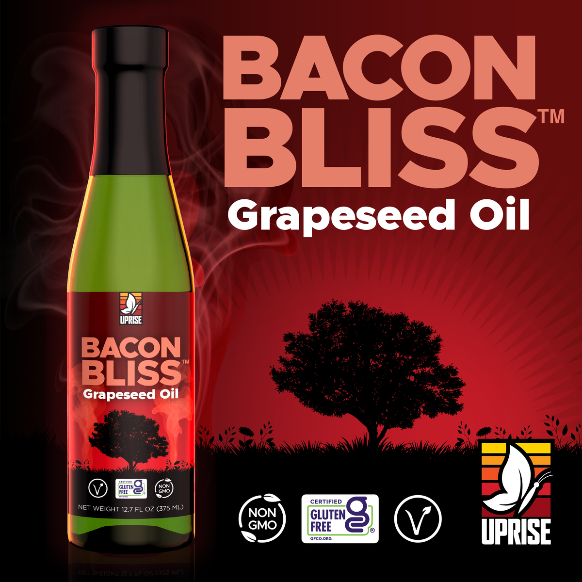 Bacon Bliss Grapeseed Oil 12.7 OZ | High Smoke Point, Gluten-Free, Non-GMO, Plant-Based