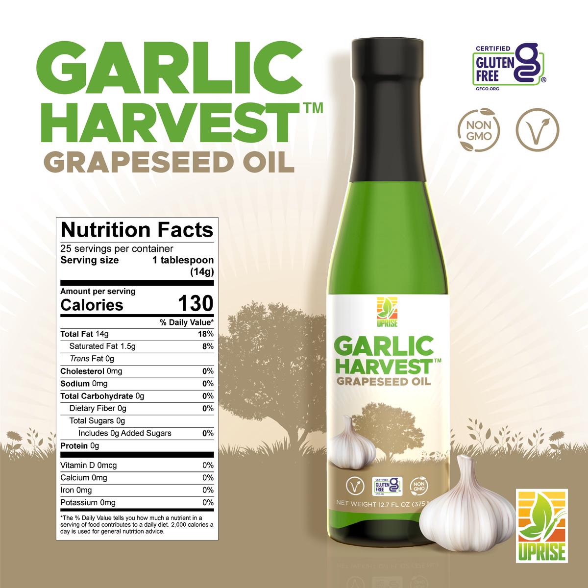 Garlic Harvest Grapeseed Oil 12.7 OZ (Case of 12) | High Smoke Point, Gluten-Free, Non-GMO, Healthy EVO Alternative