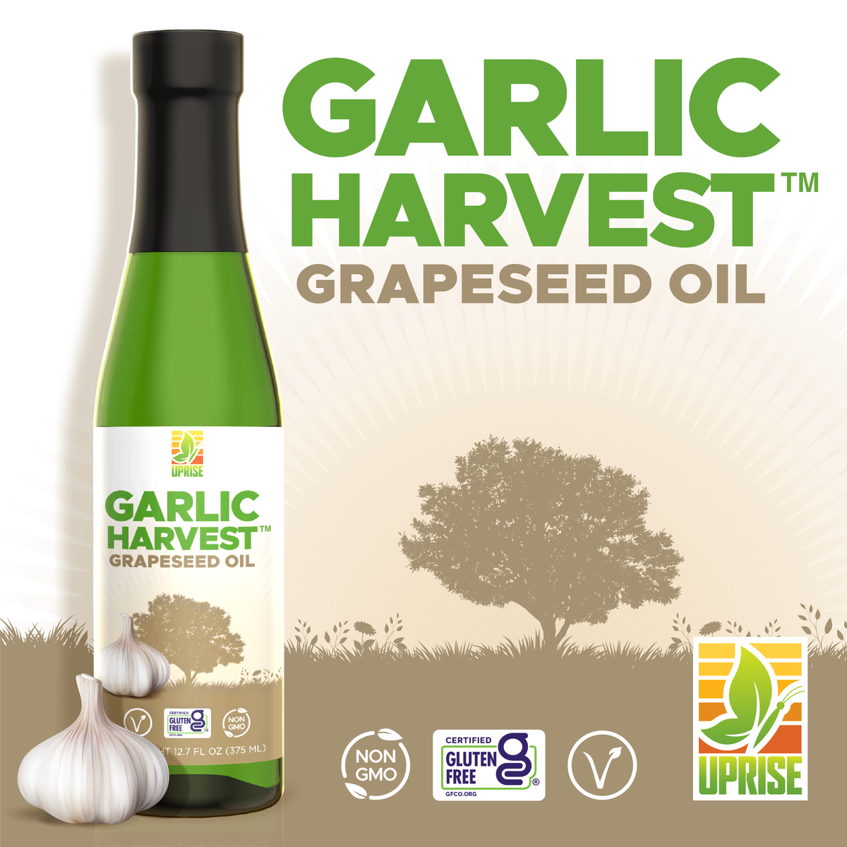 Garlic Harvest Grapeseed Oil 12.7 OZ (Case of 12) | High Smoke Point, Gluten-Free, Non-GMO, Healthy EVO Alternative