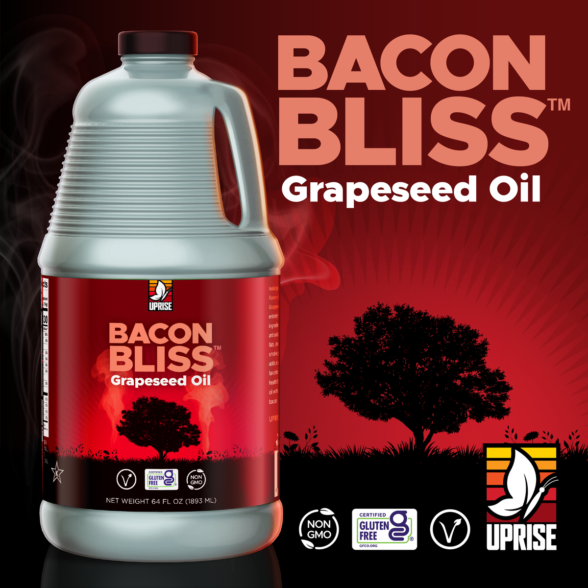 Bacon Bliss Grapeseed Oil 64 OZ (Case of 4) | High Smoke Point, Gluten-Free, Non-GMO, Plant-Based