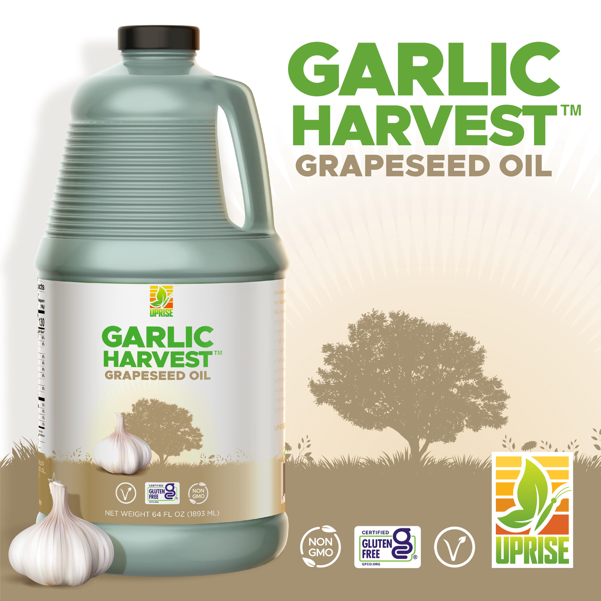 Garlic Harvest Grapeseed Oil 64 OZ (Case of 4) | High Smoke Point, Gluten-Free, Non-GMO, Healthy EVO Alternative