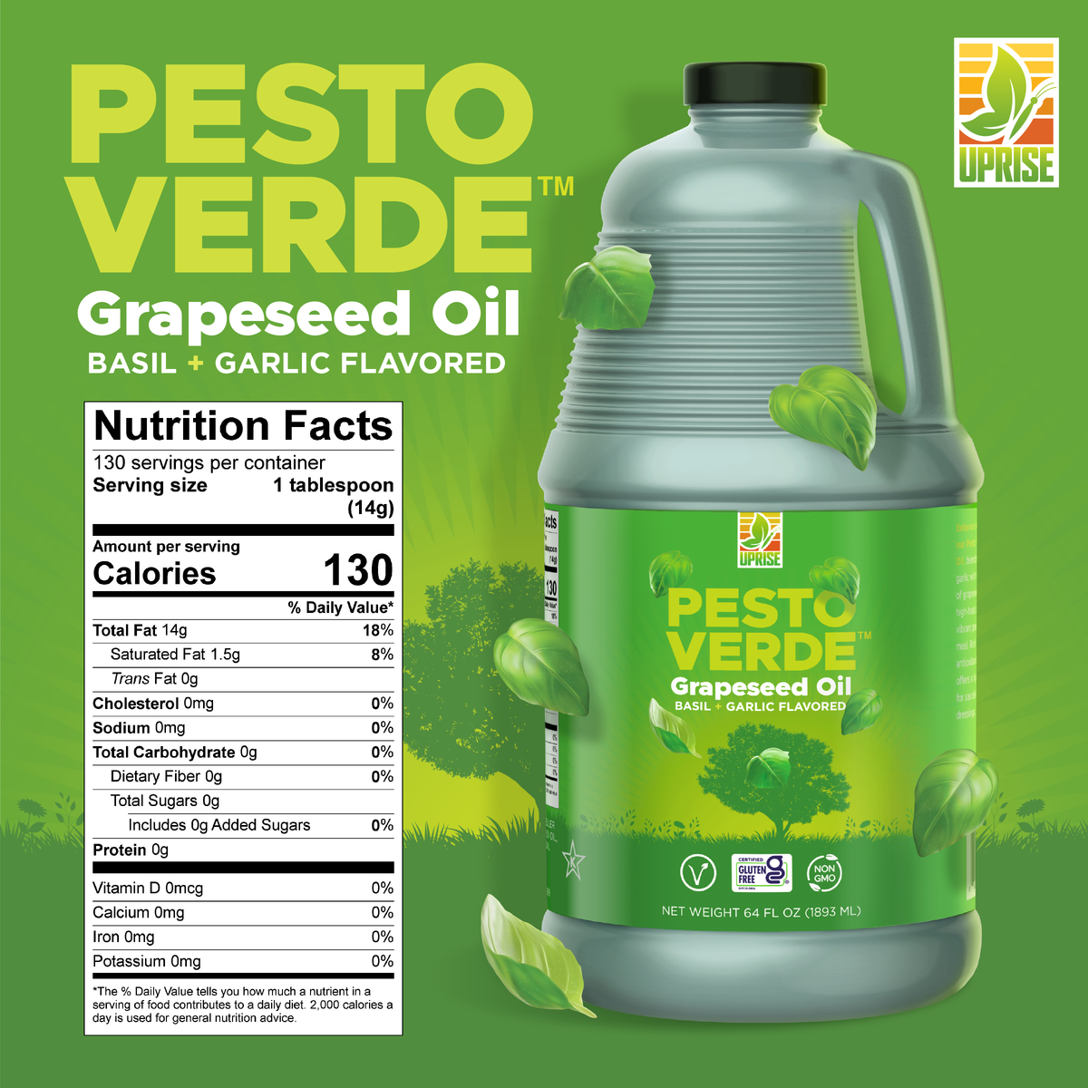 Pesto Verde Grapeseed Oil 64 OZ (Pack of 4) | High Smoke Point, Gluten-Free, Non-GMO, Healthy EVO Alternative