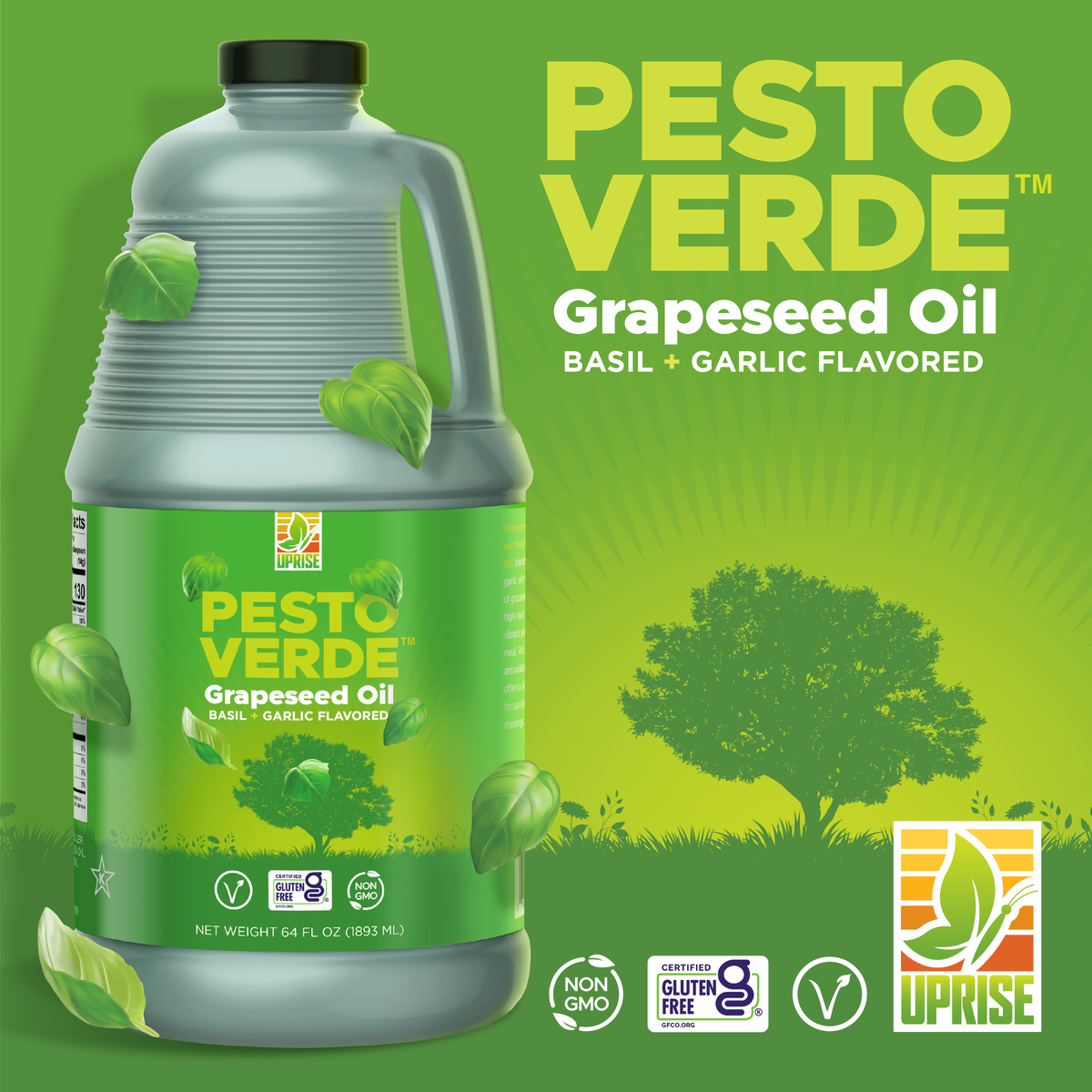 Pesto Verde Grapeseed Oil 64 OZ (Pack of 4) | High Smoke Point, Gluten-Free, Non-GMO, Healthy EVO Alternative