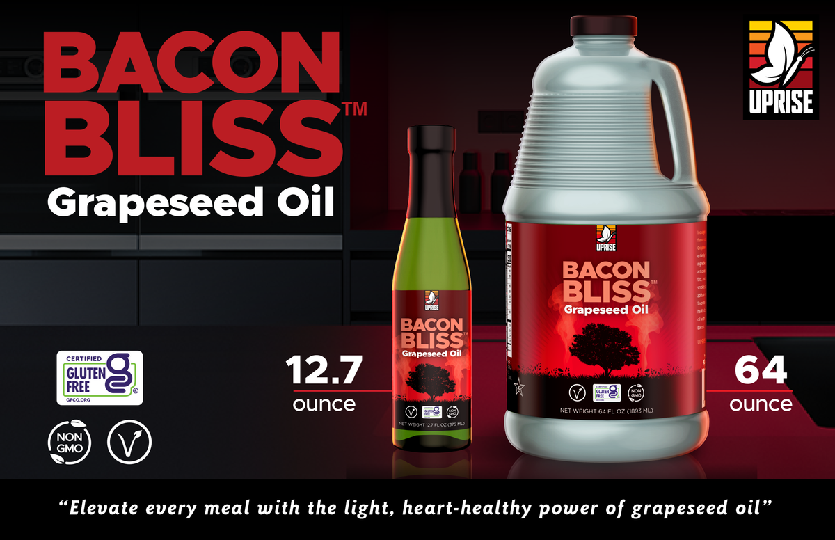 Bacon Bliss Grapeseed Oil 12.7 OZ | High Smoke Point, Gluten-Free, Non-GMO, Plant-Based