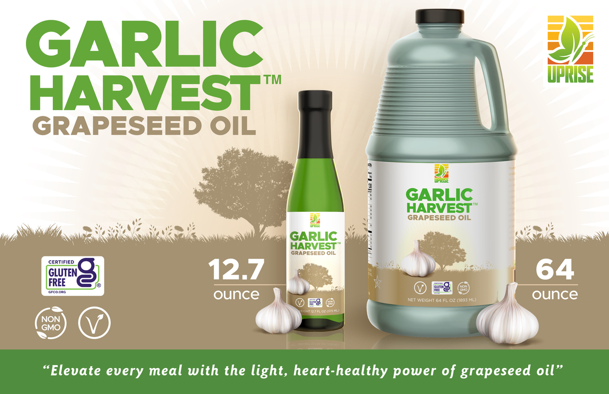 Garlic Harvest Grapeseed Oil 12.7 OZ | High Smoke Point, Gluten-Free, Non-GMO, Healthy EVO Alternative