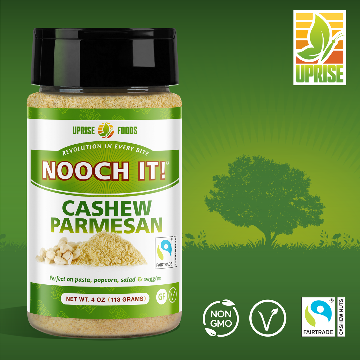 NOOCH IT! Fair Trade Cashew Parmesan 4oz | Vegan Parmesan | Organic Ingredients | Gluten-Free | Dairy-Free