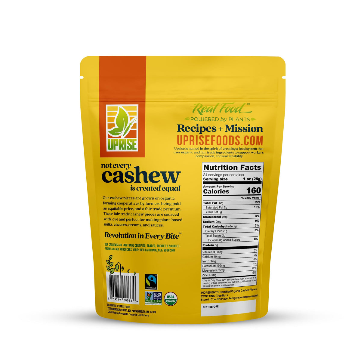 Certified Fair Trade Organic Cashew Pieces (1.5 lb) - Uprise Foods