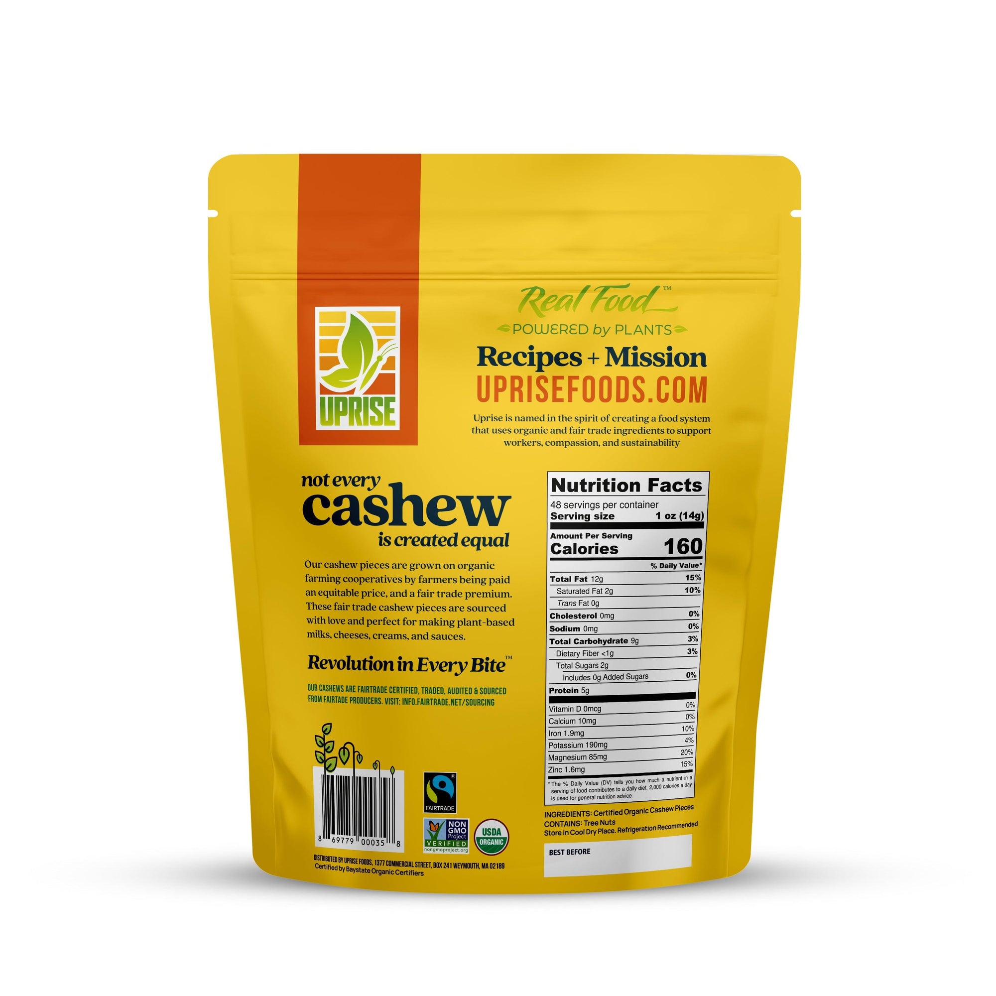 Certified Fair Trade Organic Cashew Pieces (3 lb) - Uprise Foods