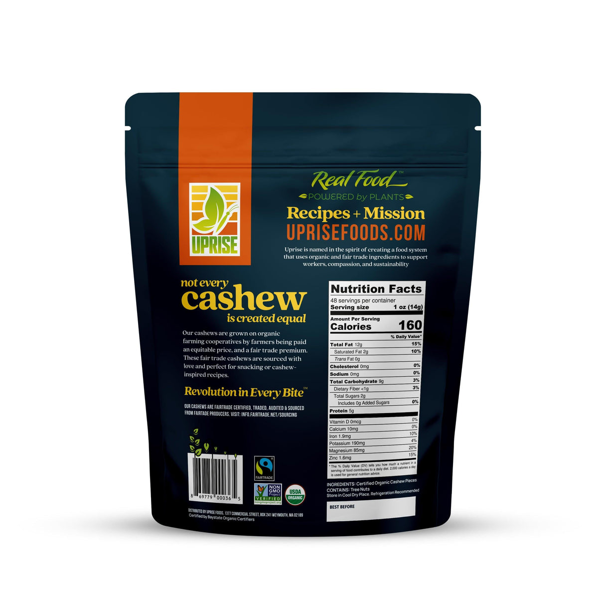 Certified Fair Trade Organic Whole Cashews (3 lb) - Uprise Foods