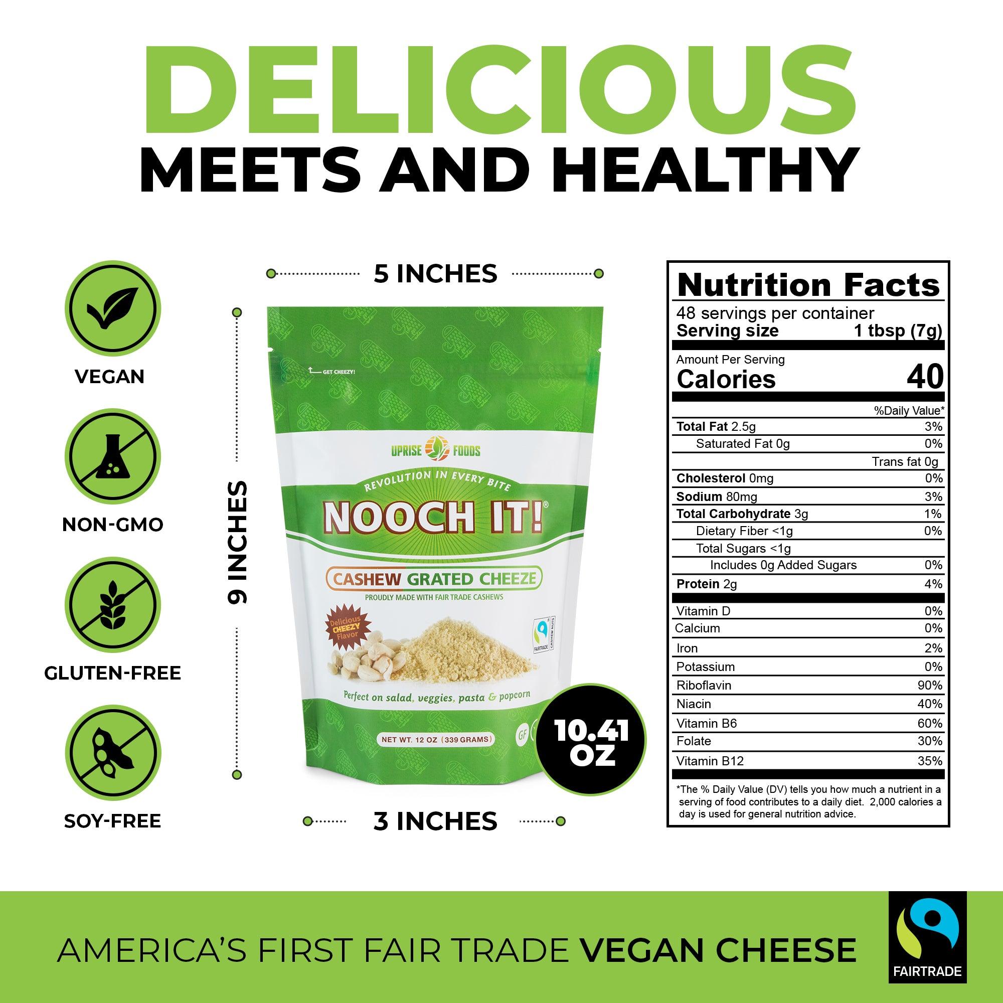 NOOCH IT! Fair Trade Cashew Grated Cheeze 12oz (Vegan, Gluten-Free) - Uprise Foods
